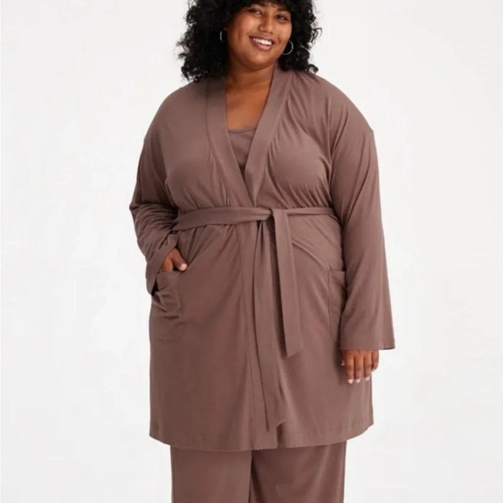 Girlfriend Collective‎ Brown Wrap Cardigan Robe Duster Belted XXL
